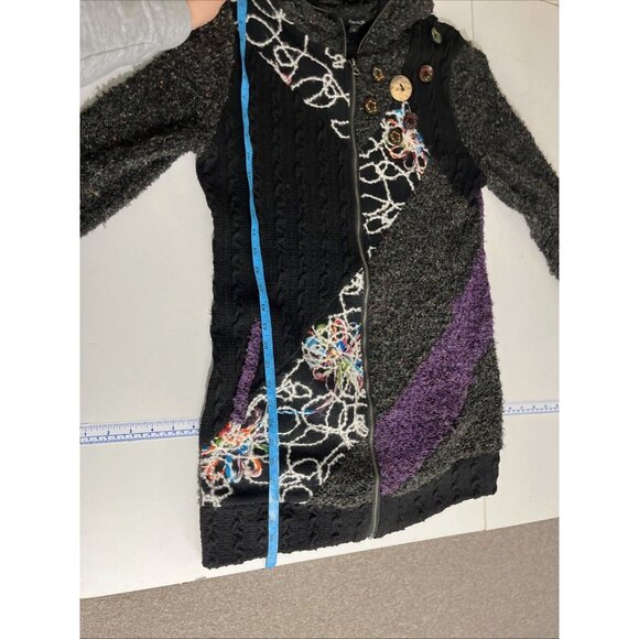 Fantazia Black Boho Artsy Long-Length Hooded Sweater-Coat Women's Size S - Picture 10 of 10
